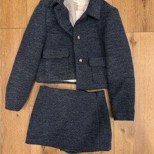 Zara Navy Tweed Two-Piece Jacket and Skirt Set